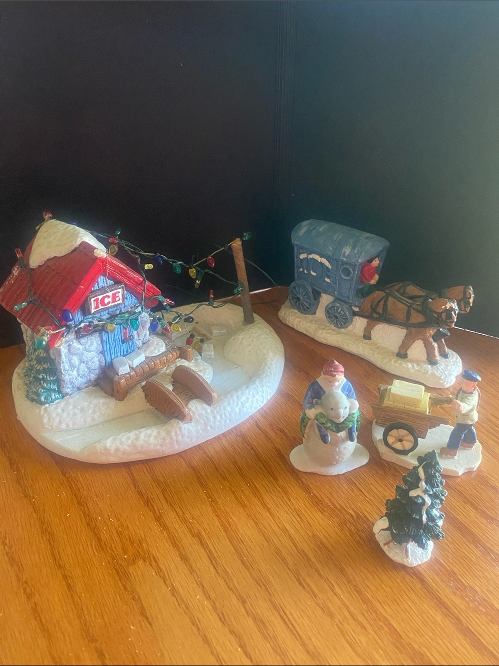 Festive Red Holiday Village Ice House and Accessories